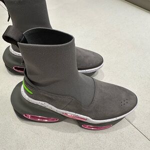 Balmain Anke-high stretch knit, mesh, and suede sneakers 7/ 37